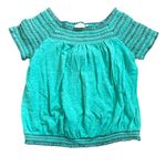 Deletta Anthropologie  Maricopa Turquoise Smocked Top Off Shoulder Size Large Photo 0