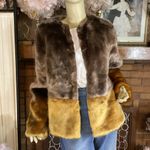 New Look BROWN AND YELLOW COLOR BLOCK FAUX FUR JACKET (M) Photo 5