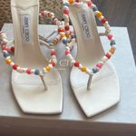 Jimmy Choo Amiral 90 Latte Nappa Leather Sandals with Beaded Raffia Photo 1