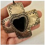Lotus Silver tone and black heart cross pendant necklace Photo 1