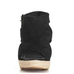 City Chic Black Faux Suede Peep Toe Wedge Espadrille Ankle Strap Platform Sandal Photo 1