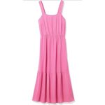 NWT Amazon Essentials Women's Twill Tiered Fit and Flare Midi Dress Pink Small Photo 4