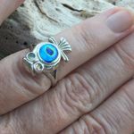 Solid Sterling Silver Abalone Shell Owl Ring Size 7.5 Green Photo 3