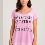 Chaser Distressed pink white ombre short sleeve t-shirt top black glitter Sz M Photo 0