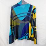 Damee Women's XL Abstract Print Zip Front Jacket Blue Yellow Green Ruffle Collar Photo 5