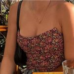 ZARA Floral Print Rayon Strapless Corset Crop Top Red Pink Green Black Size XS Photo 1