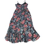 Harlyn Dress Womens Small‎ Blue Red Dark Floral High Low Satin V Neck Photo 3