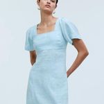 Madewell Square-Neck Mini Dress in 100% Linen Short Blue Heron NWT Size 00 Photo 0