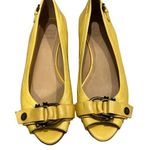 Frye Wedges Yellow Leather Buckle Detail Peep Toe Wedges, Sz 8 Photo 0