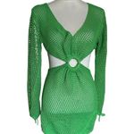 SheIn Green Crochet Cutout Ring Swim Cover Up Dress Size Small Long Sleeve Open Back Photo 0