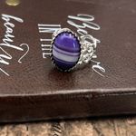 Handcrafted Purple Striped Glass Oval Cabochon Silver Stainless Steel Ring Photo 11