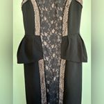 BCBG Max Azria Lilou Black Lace Illusion Peplum Sheath Dress Size 4 Cocktail Photo 3