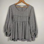 Max Studio Black White Gingham Babydoll Top Tiered Balloon Sleeve Size S Preppy Photo 0