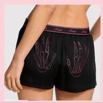 PINK - Victoria's Secret ☠️🩷PINK VICTORIA’S SECRET Silky Pajama Shorts Black Pink Bling Skeleton Hands M Photo 0
