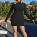 OQQ Black Ribbed Mock Neck Long Sleeve Tummy Control Mini Dress Classic Size L Size L Photo 1