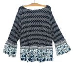 Como vintage  blue ruffle hem boho tunic top multi print flare sleeve plus‎ sz 1x Photo 1