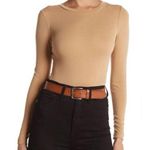Elodie x NORDSTROM | NWT Ribbed Bodysuit Camel Snap Closure High Neck | Medium Photo 0