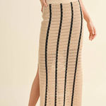 MIOU MUSE ANA STRIPED PATTERN CROCHET KNITTED LONG SKIRT Tan Photo 0