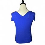 Derek Heart  Women Royal Blue Ribbed Short Sleeve V Neck T Shirt Top Size L Photo 1