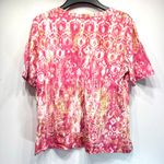 Chico's Chico’s Pink Green Ivory Aztec Ikat Paisley Print Short Sleeve V Neck Tee 2/L Photo 1