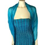 Vintage Alyce Designs 80s Strapless Beaded Blue Prom Evening Gown scarf size 8 Photo 4