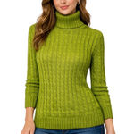 Talbots Lime Green Cable Knit Turtleneck Sweater Medium Preppy Wardrobe Staple Photo 0