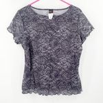 Y2K Top Large Short Sleeve 2000s Lace Print Rhinestones Babydoll Bratz Vintage Black Photo 0