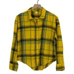 BP Plaid Frayed Hem Flannel Button Up Top - Yellow Multi - Small Photo 5