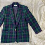 Alfred Dunner  Vintage Made in USA Navy Green Wool Plaid Gingham Blazer Coat M Photo 4