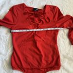 Bebe Red Lace Up V Neck Bodysuit Women's Small Stretch Long Sleeve Fitted Top Photo 4