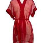 Frederick's of Hollywood Vintage Fredrick's of Hollywood Red Sheer Nylon Robe Lingerie Photo 0