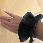 NWT Genuine Leather Black Frill Leopard Buckle Bracelet Gold Photo 9