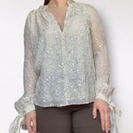 Derek Lam 10 Crosby Cream/Gold Silk Metallic Tie-Sleeve Top Size 4 Photo 0