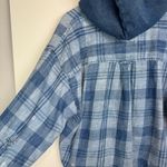 American Eagle Womens Cropped Flannel Button Down Sz XL Hooded Distressed Photo 15