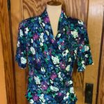 Vtg 90s bright floral Nicola wrap around blouse Blue Size 12 Photo 7