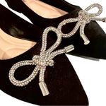 Jessica cline Jessica Cline Taytum Flats Rhinestone Bow Women's 7W Black Faux Suede Preppy Photo 1