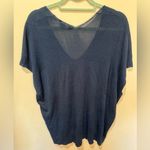 Vince  Double V-Neck Oversized Navy Drop Sleeve Knit‎ Top Sz M Photo 4