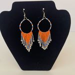 Boho Chic Orange and Blue Fringe Earrings Photo 0
