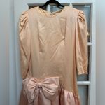 Vintage Pantagis 80s Ombre Peach Pink Bow Satin Party Prom Gown Dress Size 12 Photo 1
