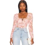 Free People  floral top hillary square neck tie front long sleeve bow boho blush Photo 12