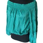 Free People green off shoulder smocked blouse bell sleeve top spirit blouse Photo 4