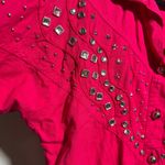 Unique Vintage VTG 80s Hot Pink Star Studded Rodeo Top Button Up Short‎ Sleeve Glam Western L Photo 2