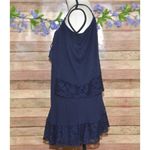 Flying Tomato  Blue Blouse Top Size L Lace Hem Tunic Up V-Neck Casual Photo 7