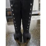 Veira Knee High Boots Womens 8 Black Solid Suede Round Toe Block Heel Side Zip Photo 7
