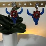 Bull Skull Floral Earrings Blue Photo 2