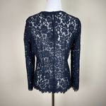 J.CREW Lace Blouse Top Womens 4 Navy Blue‎ Floral Long Sleeve Crew Party Holiday Blue Photo 5