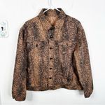 Free People Brown Snake Print Button Front Denim Trucker Jacket Size M Photo 4