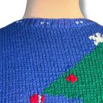Vintage 90s Allen Solly Wool Christmas Sweater Tree Gifts Santa Hat Blue Large Photo 2