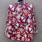 Chico's  Womens Button Up Blouse Size 8 Or 1 Maroon Floral Jaguar Print Boho Artsy Photo 1