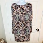 Love FIRE Pleated Wide Arm Shift Dress Mediterranean Stain Glass Print Multi M Blue Size M Photo 7